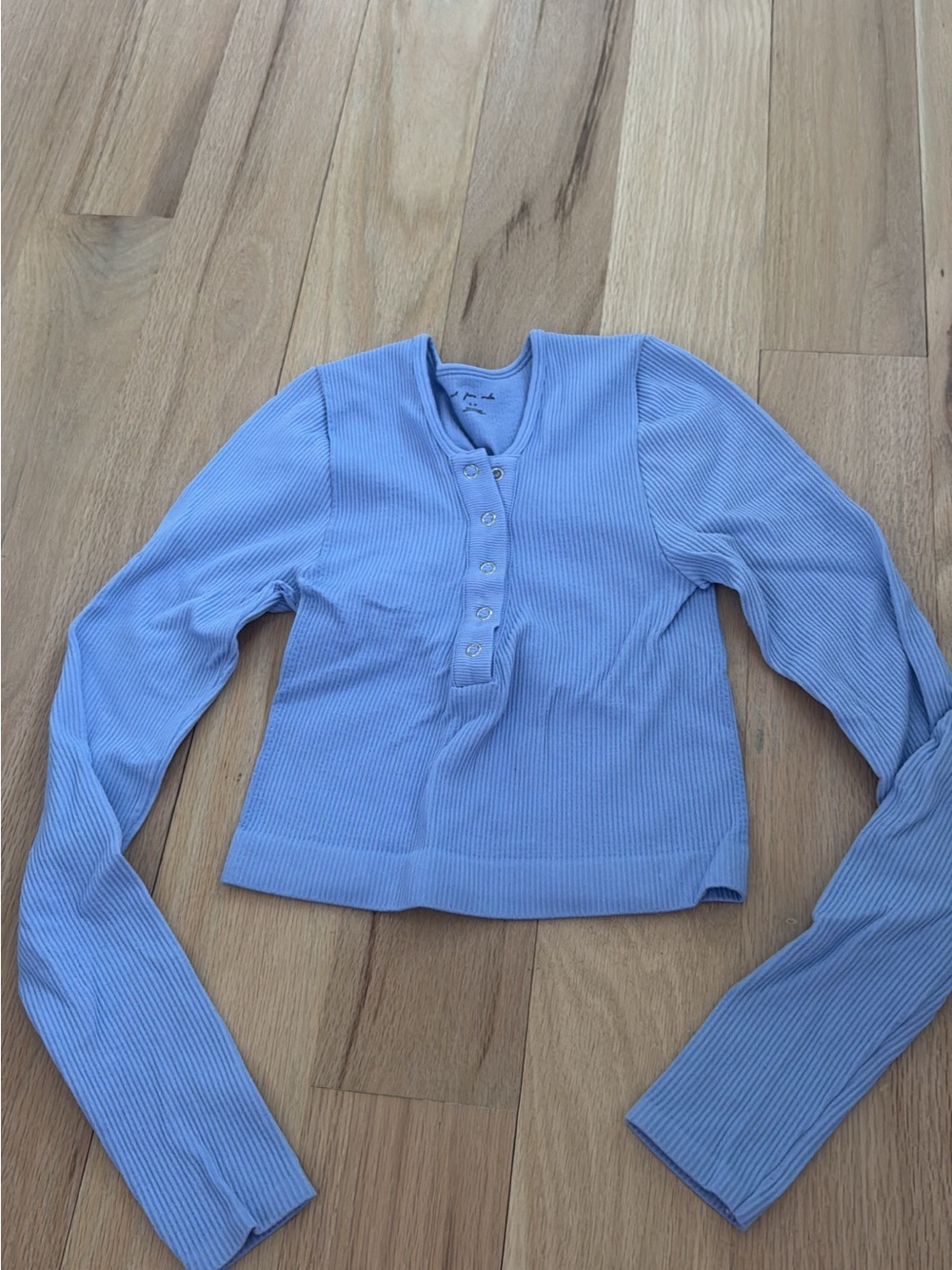 Urban Outfitters Periwinkle Ribbed Henley Long Sleeve Crop Top
